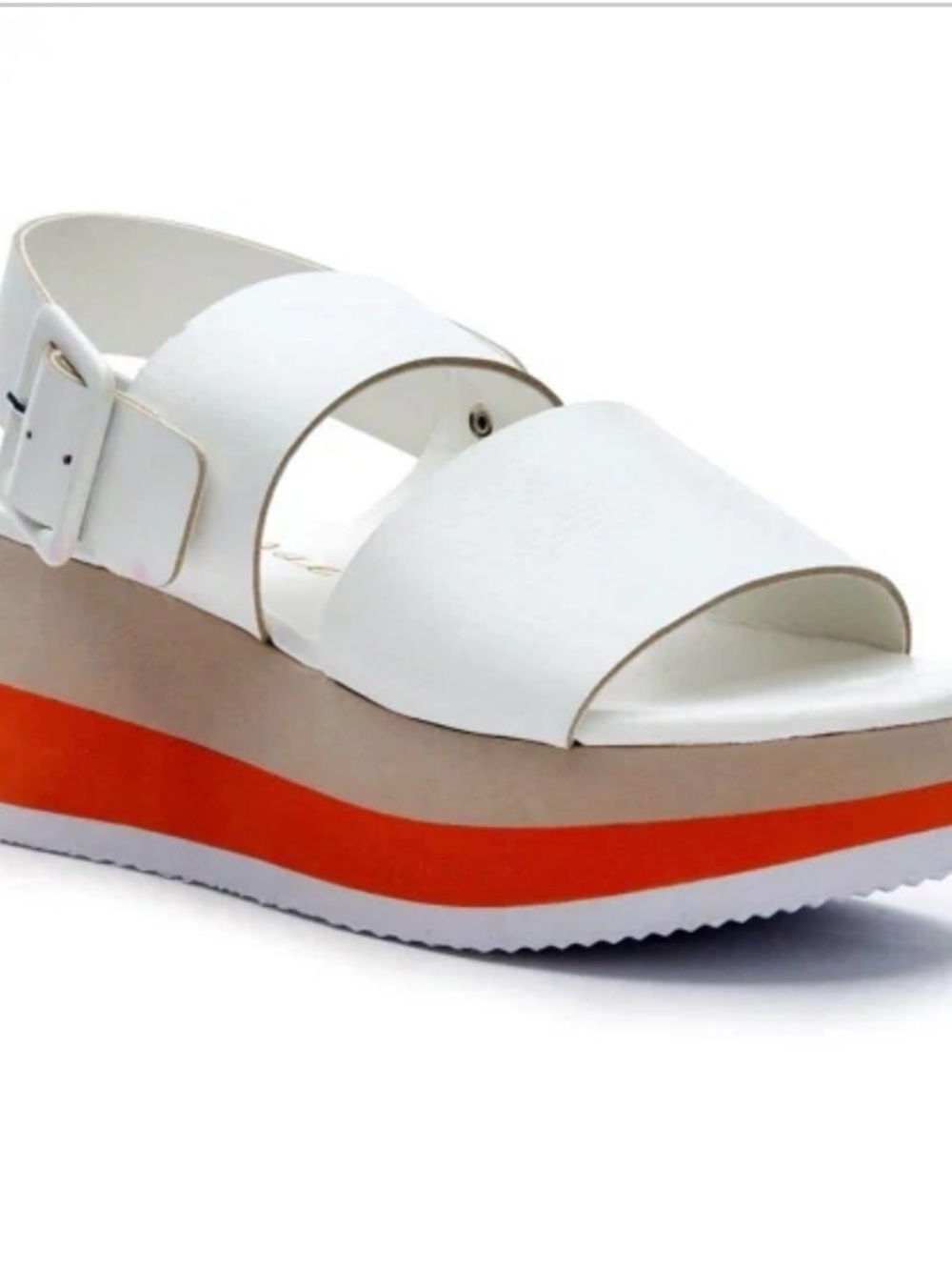 Matisse White Platform Sandal with Orange Stripe